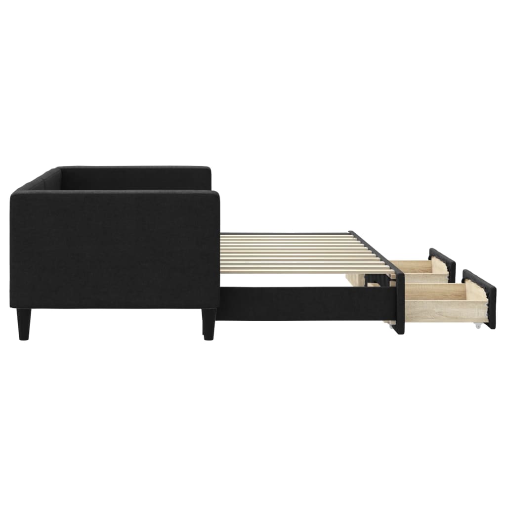 vidaXL Sofa rozsuwana z szufladami, czarna, 80x200 cm, tkanina