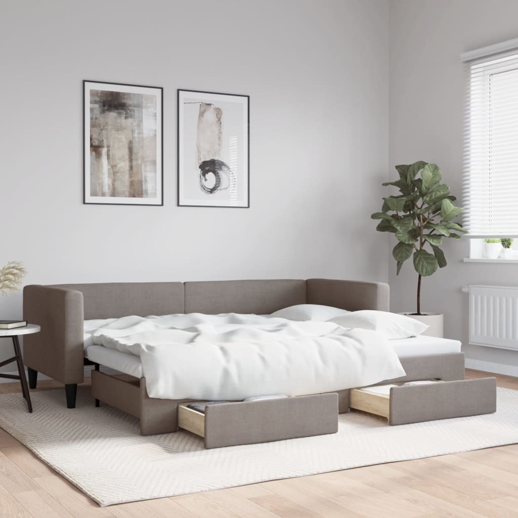vidaXL Sofa rozsuwana z szufladami, taupe, 80x200 cm, tkanina