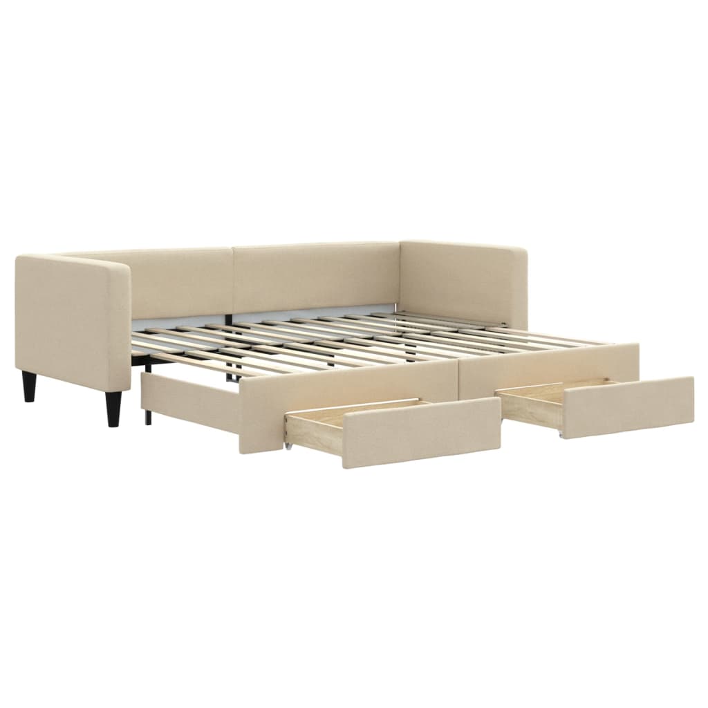 vidaXL Sofa rozsuwana z szufladami, kremowa, 80x200 cm, tkanina