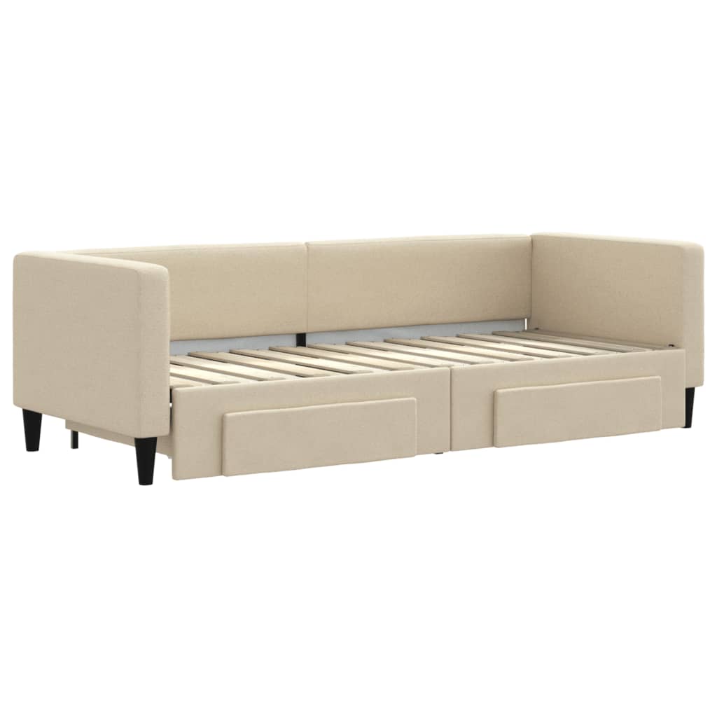 vidaXL Sofa rozsuwana z szufladami, kremowa, 80x200 cm, tkanina
