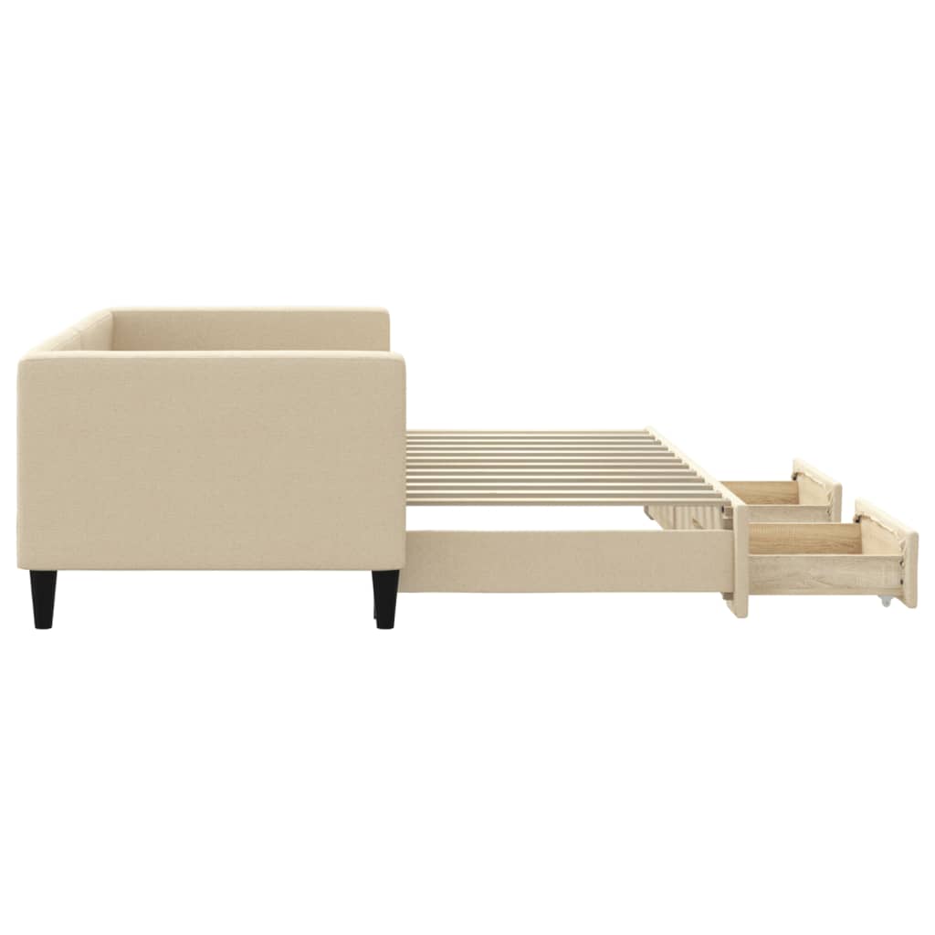vidaXL Sofa rozsuwana z szufladami, kremowa, 80x200 cm, tkanina
