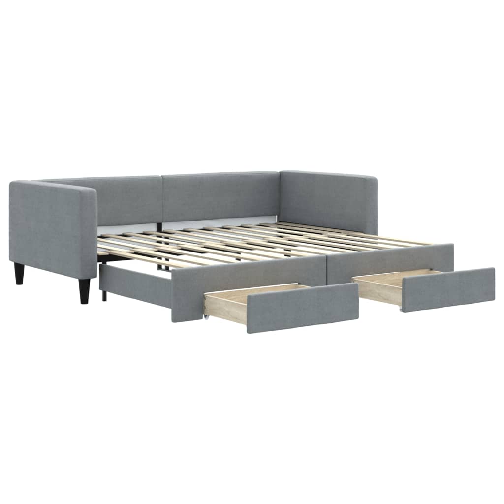 vidaXL Sofa rozsuwana z szufladami, jasnoszara, 90x200 cm, tkanina
