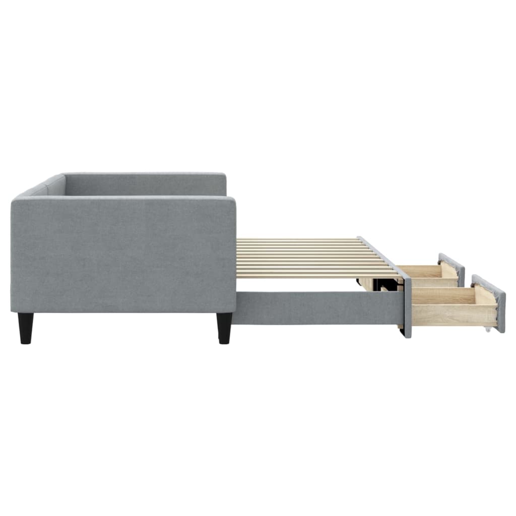 vidaXL Sofa rozsuwana z szufladami, jasnoszara, 90x200 cm, tkanina