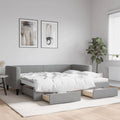 vidaXL Sofa rozsuwana z szufladami, jasnoszara, 90x200 cm, tkanina