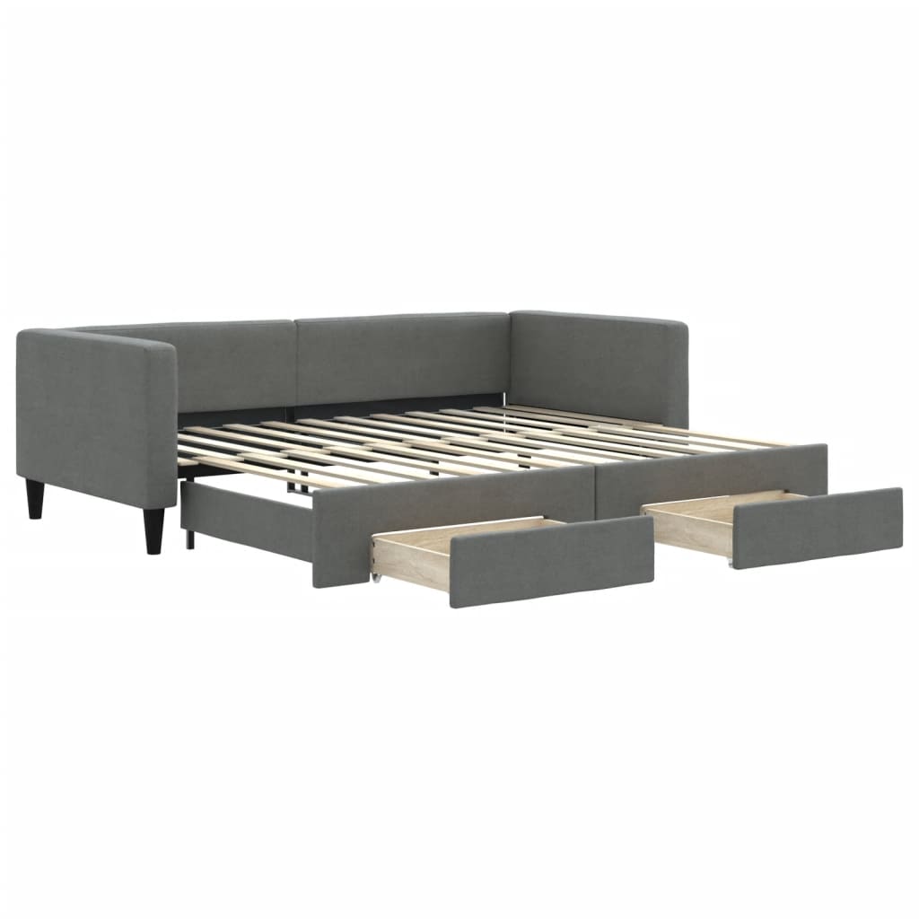 vidaXL Sofa rozsuwana z szufladami, ciemnoszara, 90x200 cm, tkanina
