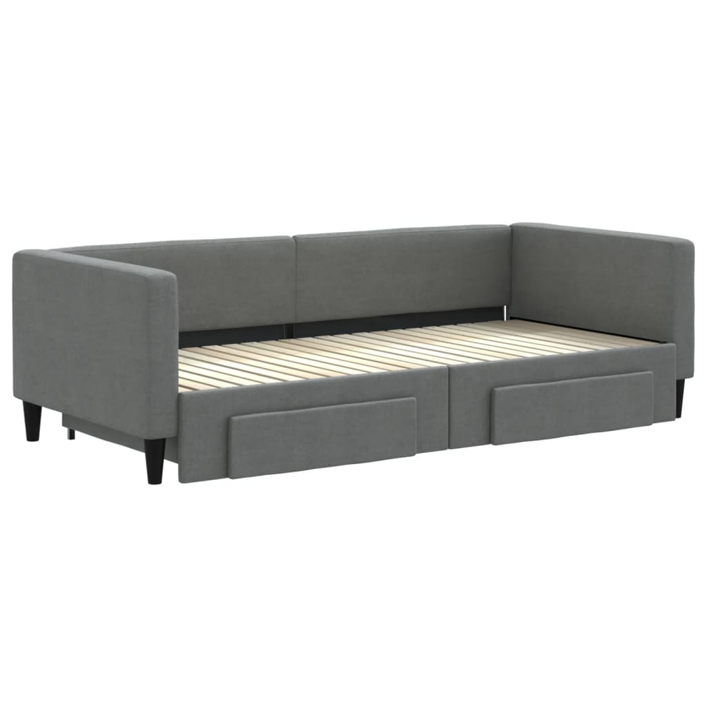 vidaXL Sofa rozsuwana z szufladami, ciemnoszara, 90x200 cm, tkanina
