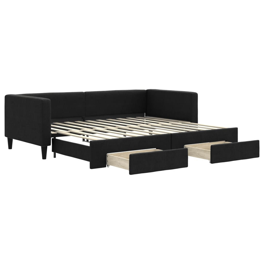 vidaXL Sofa rozsuwana z szufladami, czarna, 90x200 cm, tkanina