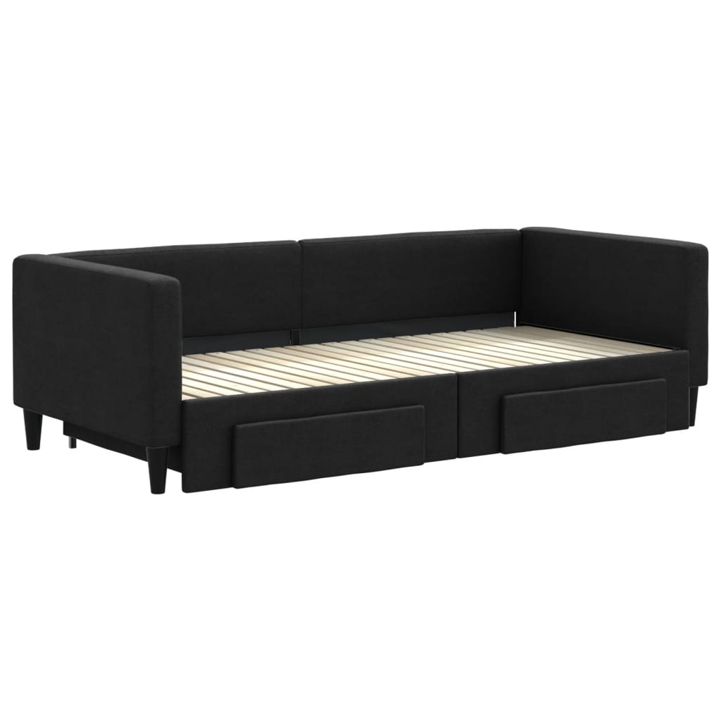 vidaXL Sofa rozsuwana z szufladami, czarna, 90x200 cm, tkanina