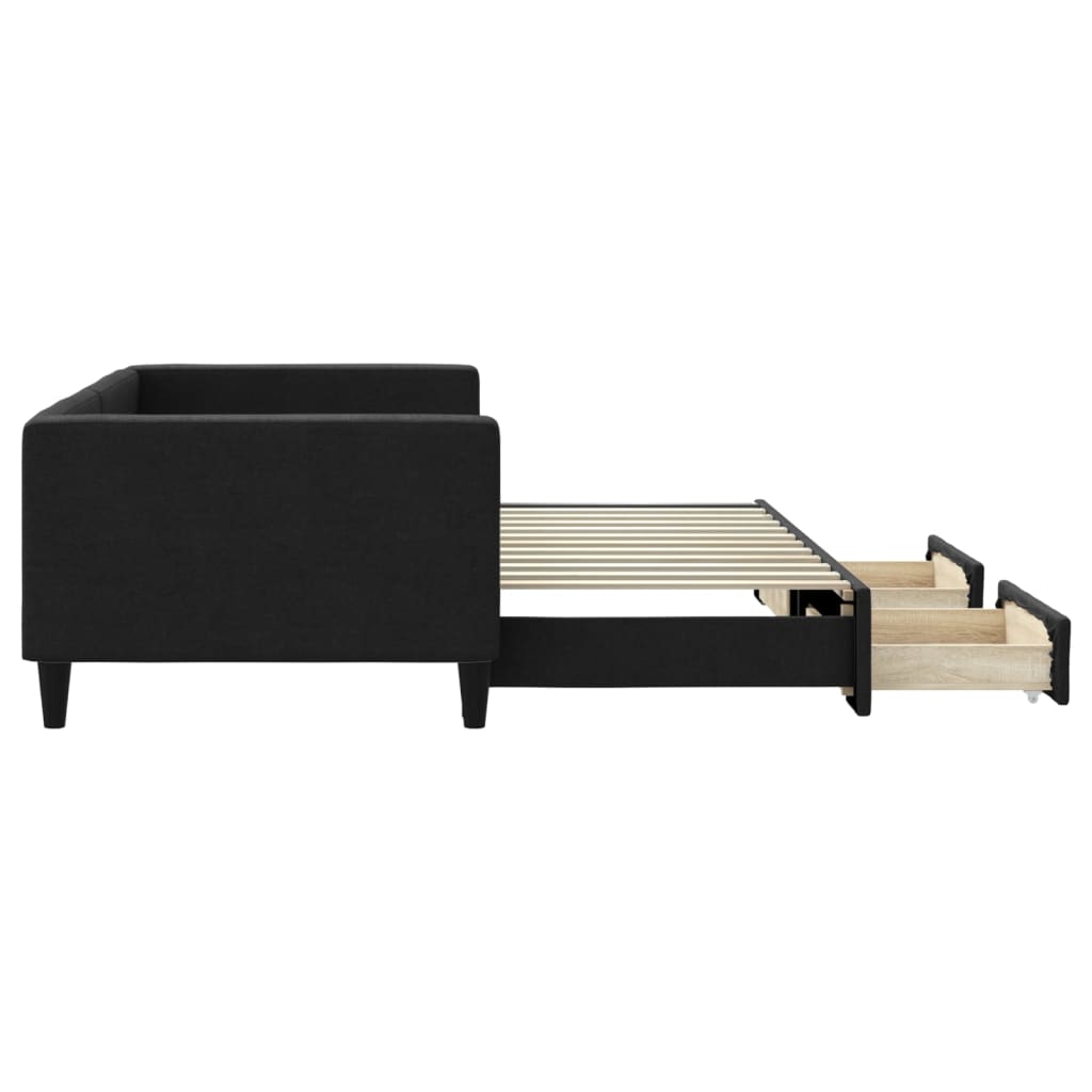 vidaXL Sofa rozsuwana z szufladami, czarna, 90x200 cm, tkanina
