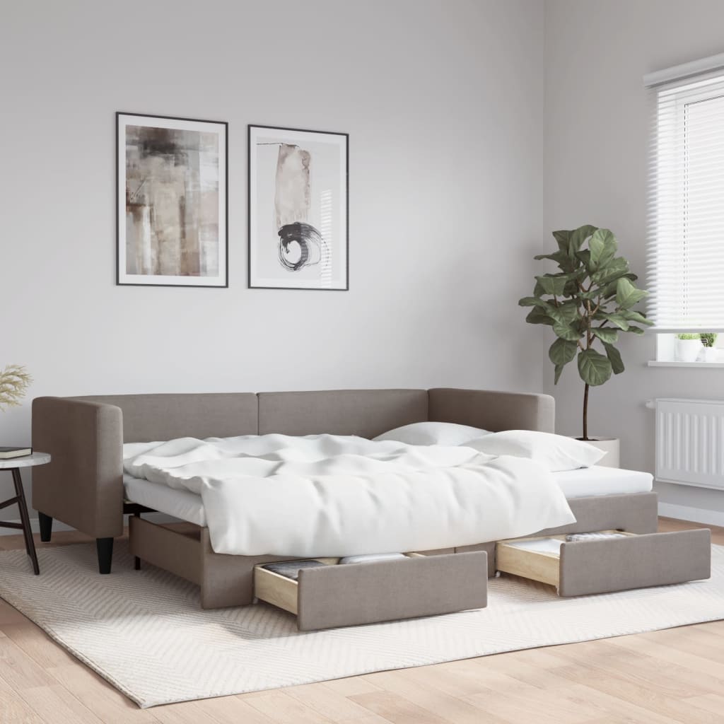 vidaXL Sofa rozsuwana z szufladami, taupe, 90x200 cm, tkanina