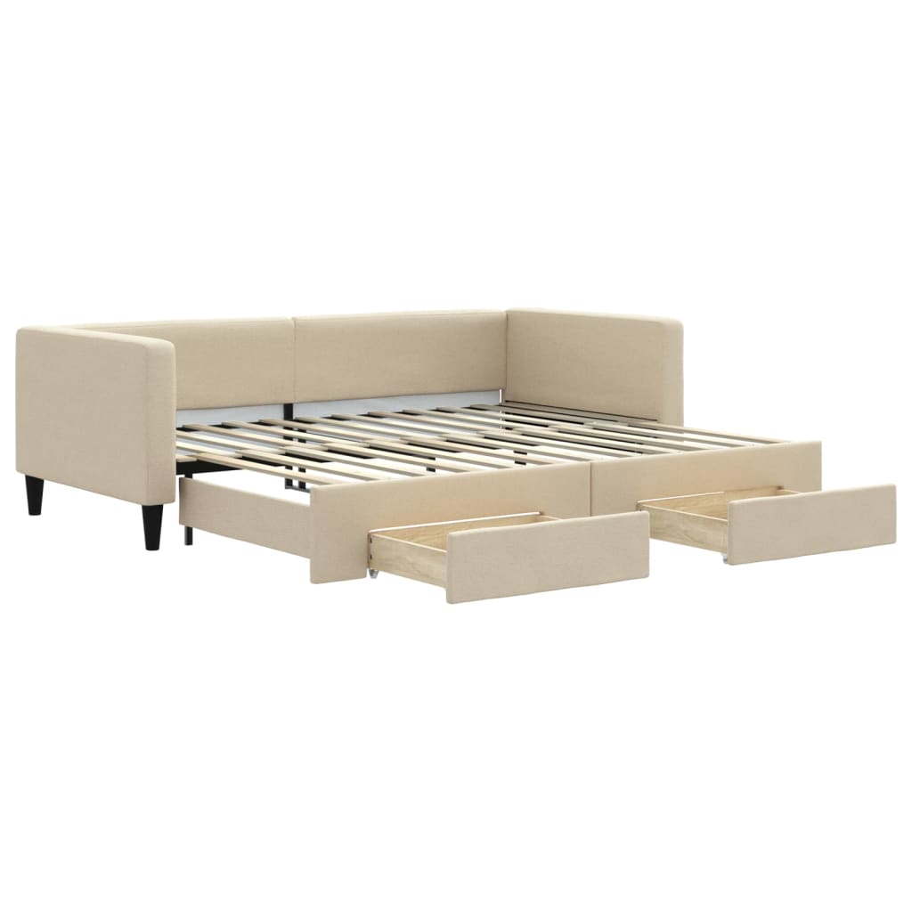 vidaXL Sofa rozsuwana z szufladami, kremowa, 90x200 cm, tkanina