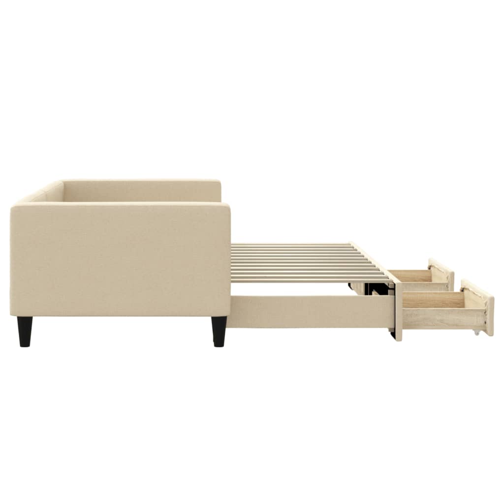 vidaXL Sofa rozsuwana z szufladami, kremowa, 90x200 cm, tkanina