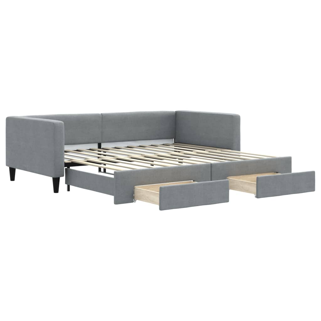 vidaXL Sofa rozsuwana z szufladami, jasnoszara, 100x200 cm, tkanina