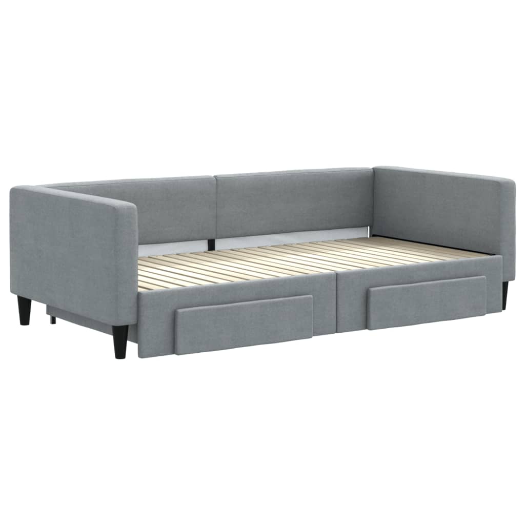 vidaXL Sofa rozsuwana z szufladami, jasnoszara, 100x200 cm, tkanina