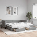 vidaXL Sofa rozsuwana z szufladami, jasnoszara, 100x200 cm, tkanina