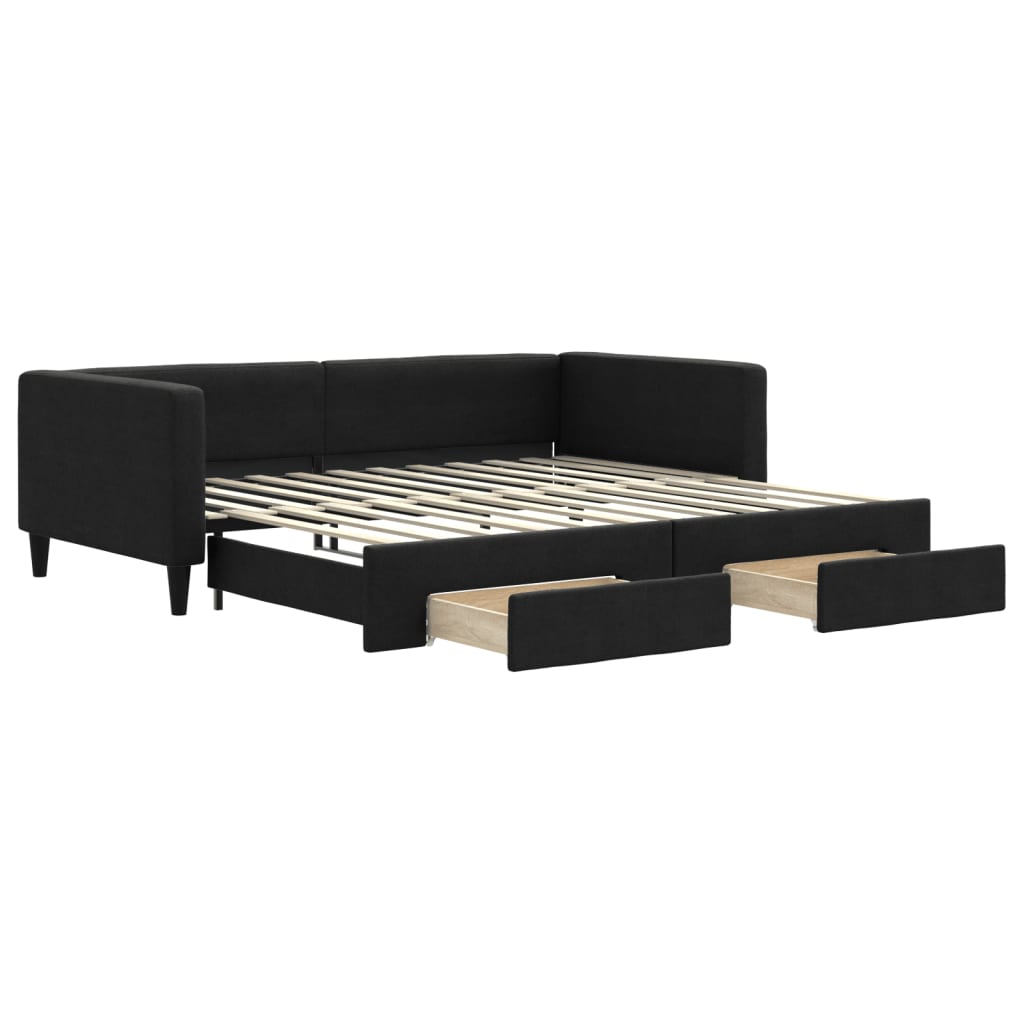 vidaXL Sofa rozsuwana z szufladami, czarna, 100x200 cm, tkanina