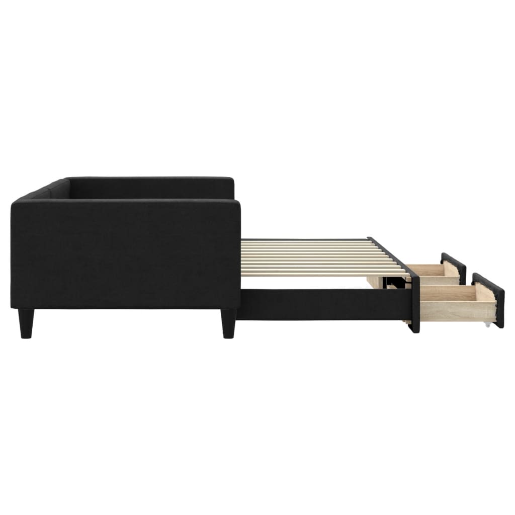 vidaXL Sofa rozsuwana z szufladami, czarna, 100x200 cm, tkanina