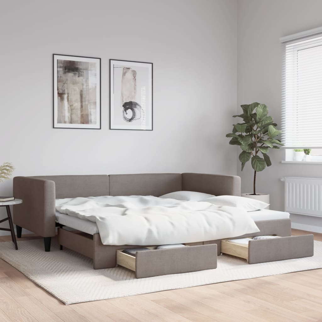 vidaXL Sofa rozsuwana z szufladami, taupe, 100x200 cm, tkanina