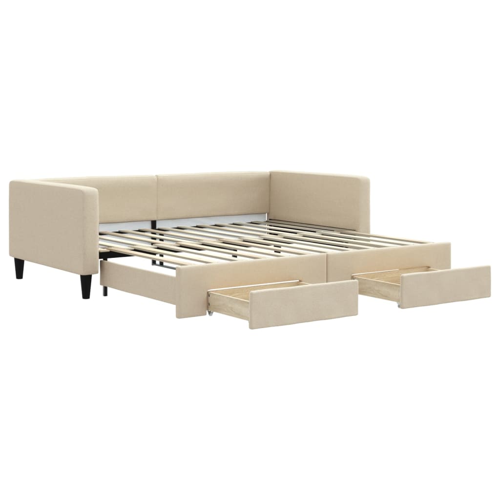 vidaXL Sofa rozsuwana z szufladami, kremowa, 100x200 cm, tkanina