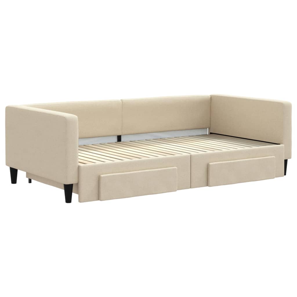vidaXL Sofa rozsuwana z szufladami, kremowa, 100x200 cm, tkanina