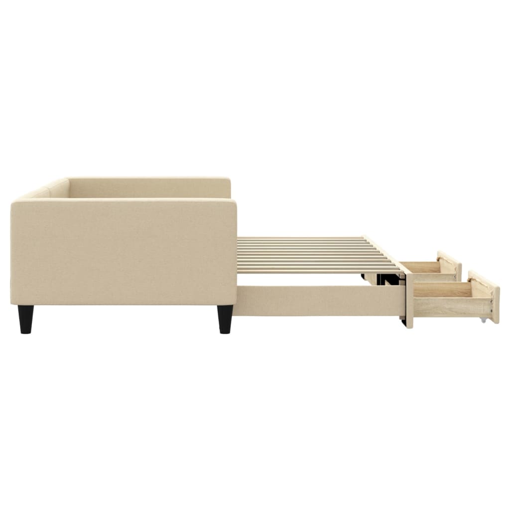 vidaXL Sofa rozsuwana z szufladami, kremowa, 100x200 cm, tkanina