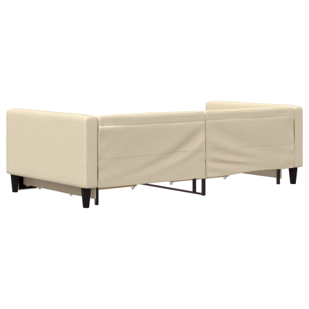 vidaXL Sofa rozsuwana z szufladami, kremowa, 100x200 cm, tkanina