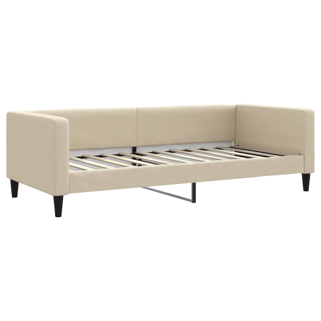 vidaXL Sofa rozsuwana z szufladami, kremowa, 100x200 cm, tkanina
