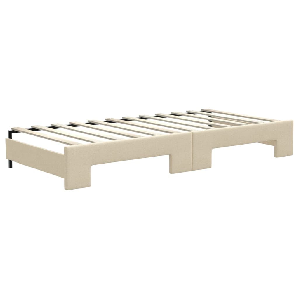 vidaXL Sofa rozsuwana z szufladami, kremowa, 100x200 cm, tkanina