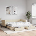 vidaXL Sofa rozsuwana z szufladami, kremowa, 100x200 cm, tkanina
