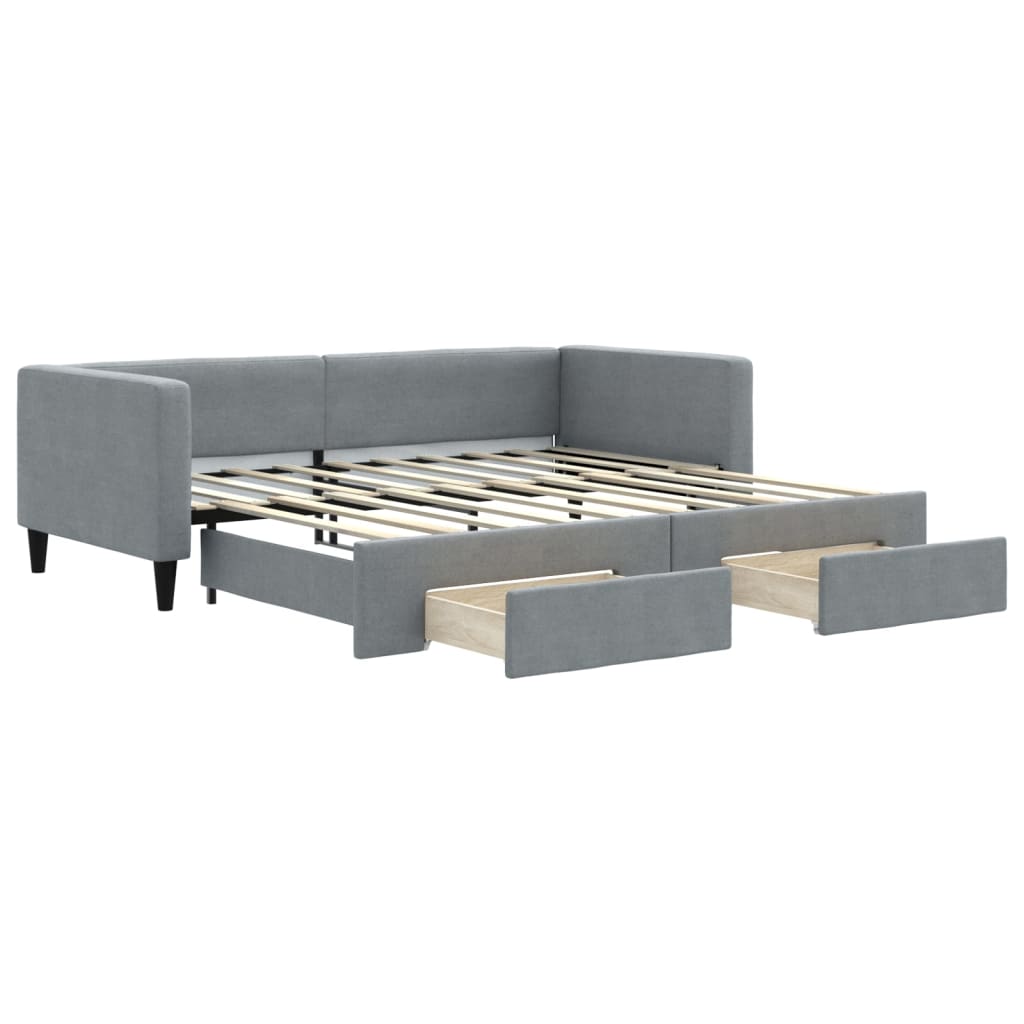 vidaXL Sofa rozsuwana z szufladami, jasnoszara, 90x190 cm, tkanina
