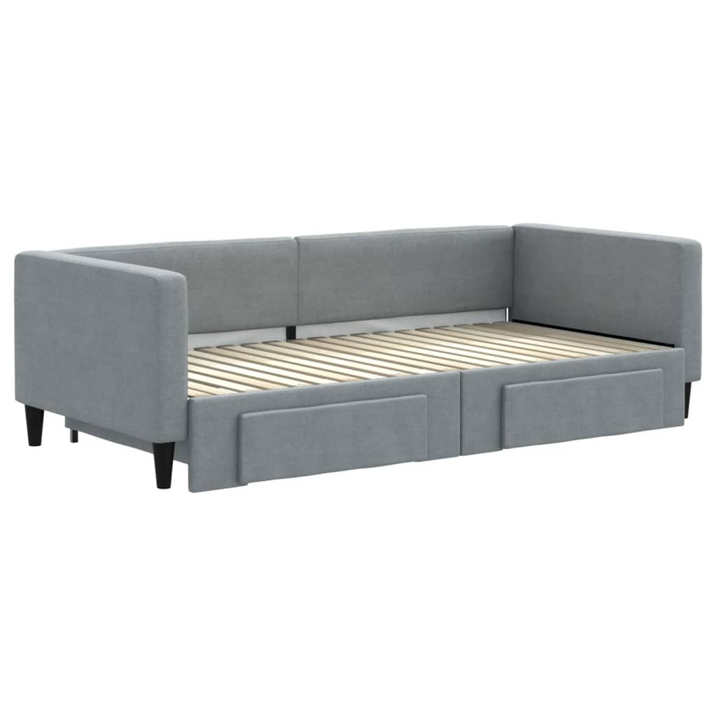 vidaXL Sofa rozsuwana z szufladami, jasnoszara, 90x190 cm, tkanina