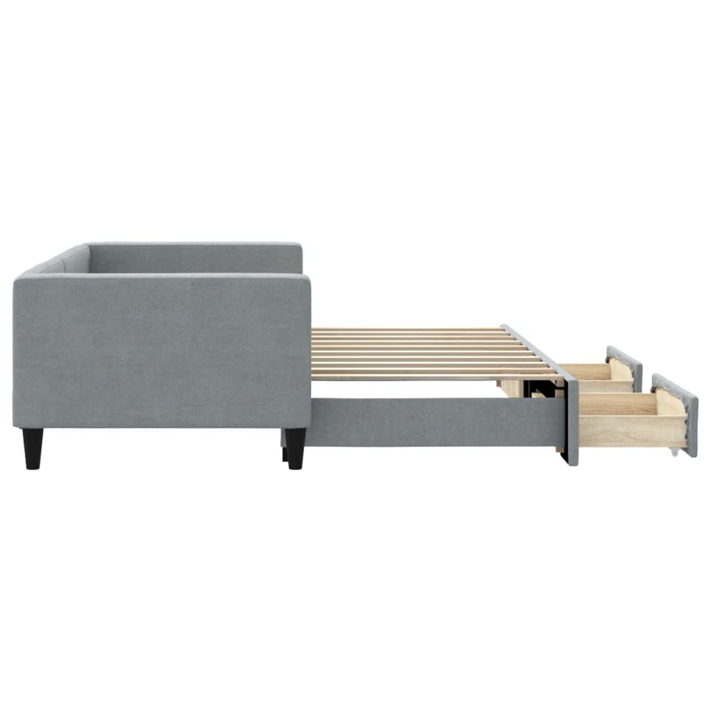 vidaXL Sofa rozsuwana z szufladami, jasnoszara, 90x190 cm, tkanina