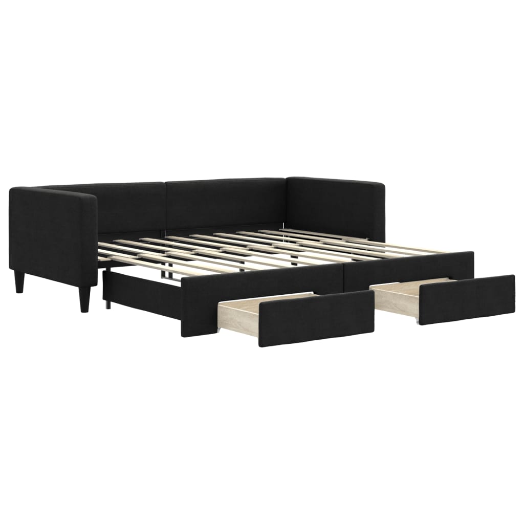 vidaXL Sofa rozsuwana z szufladami, czarna, 90x190 cm, tkanina