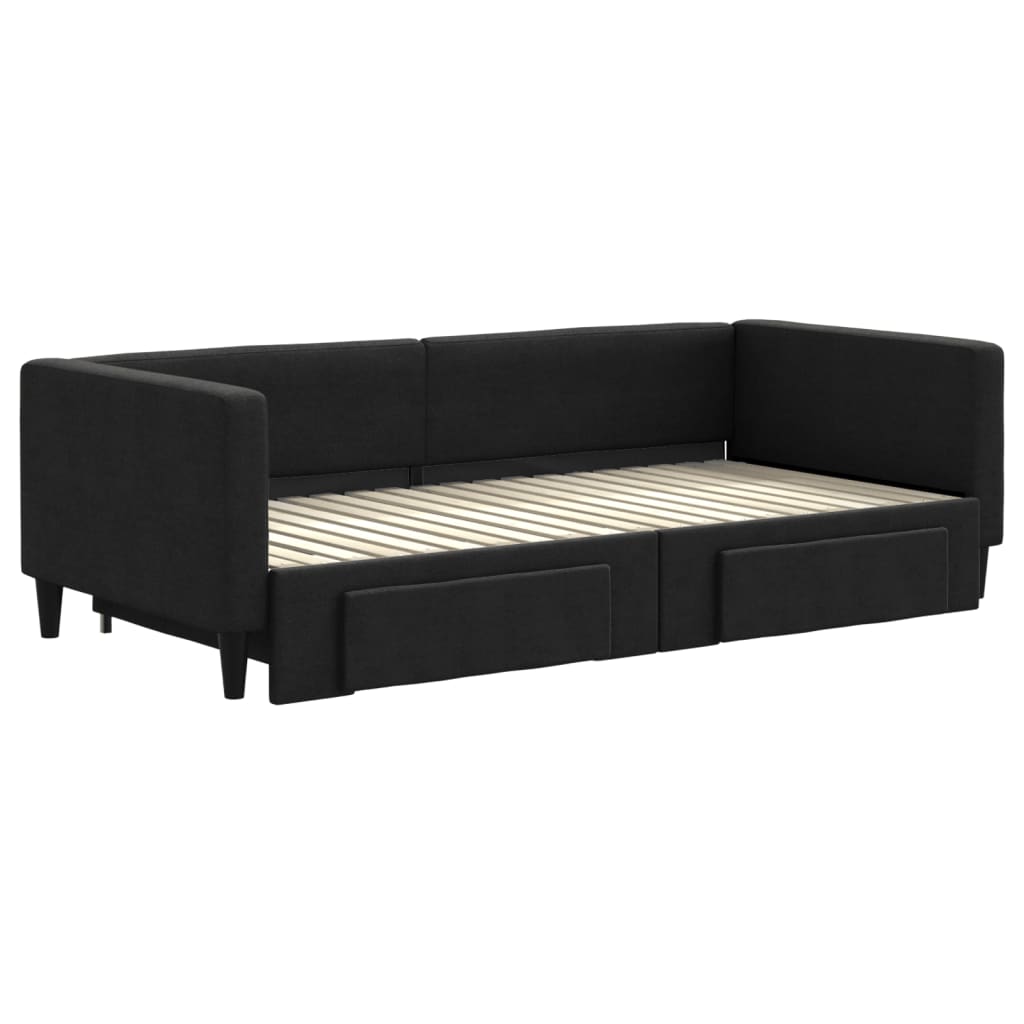 vidaXL Sofa rozsuwana z szufladami, czarna, 90x190 cm, tkanina