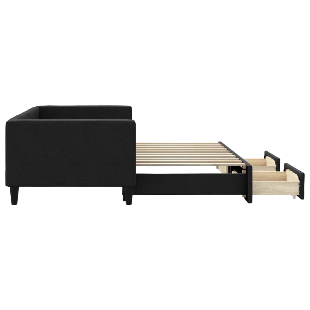 vidaXL Sofa rozsuwana z szufladami, czarna, 90x190 cm, tkanina
