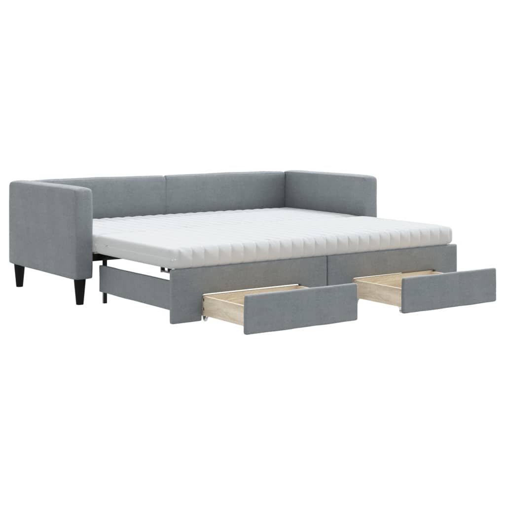 vidaXL Sofa rozsuwana z szufladami, jasnoszara, 80x200 cm, tkanina