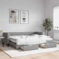 vidaXL Sofa rozsuwana z szufladami, jasnoszara, 80x200 cm, tkanina
