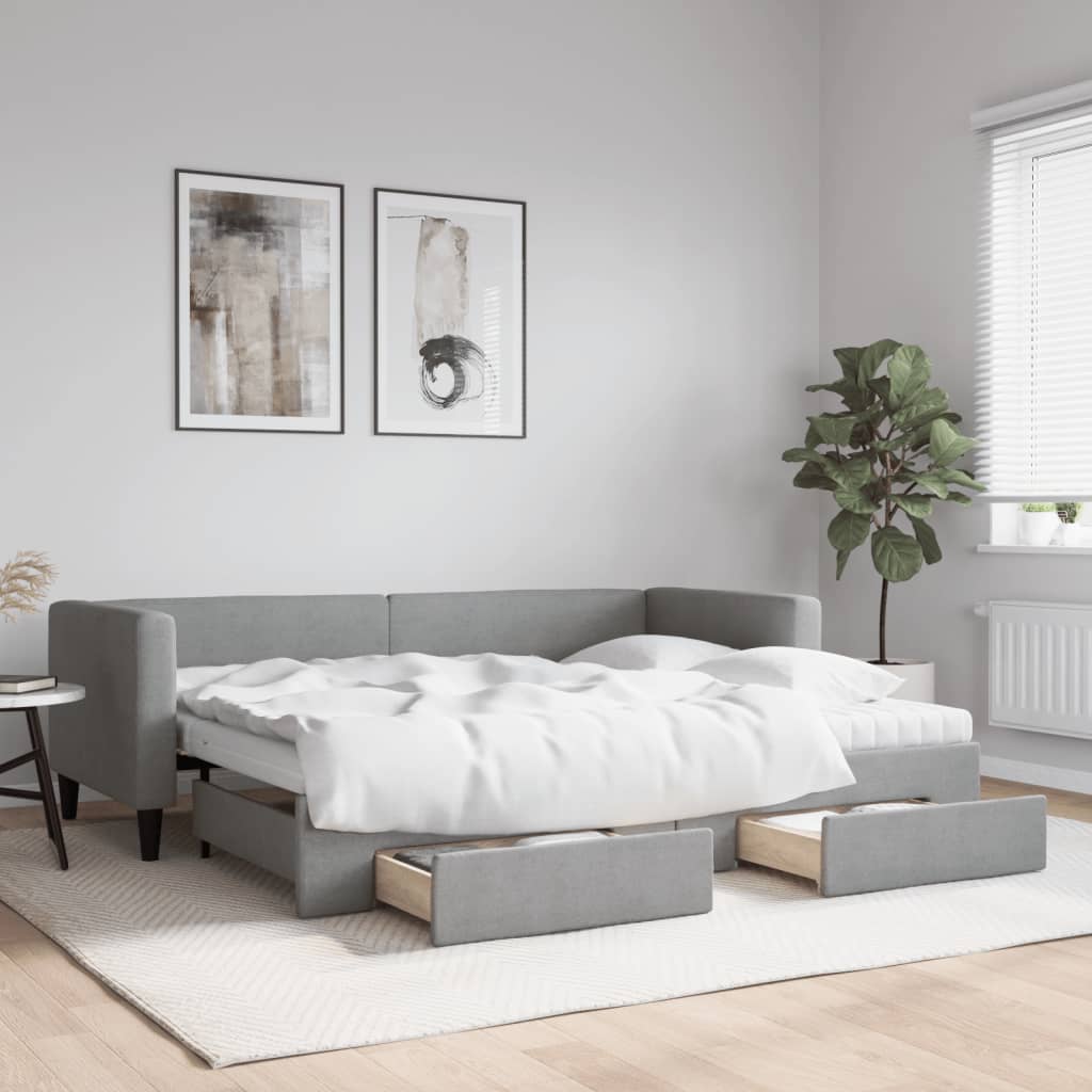 vidaXL Sofa rozsuwana z szufladami, jasnoszara, 80x200 cm, tkanina