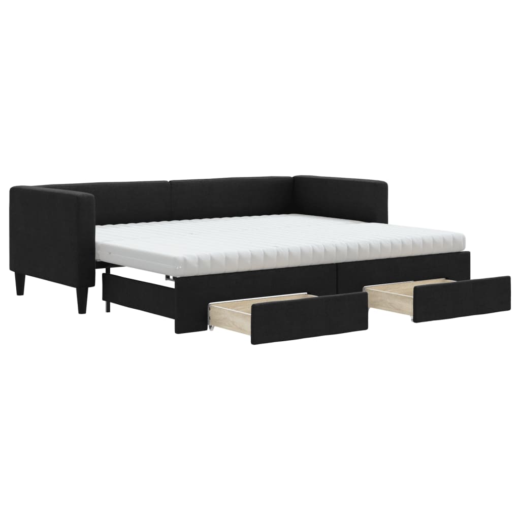 vidaXL Sofa rozsuwana z szufladami, czarna, 80x200 cm, tkanina