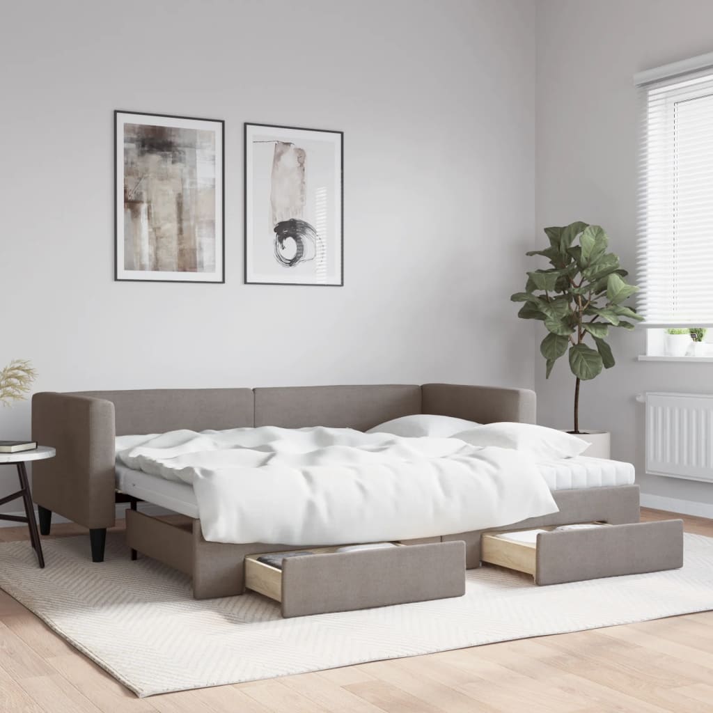 vidaXL Sofa rozsuwana z szufladami, taupe, 80x200 cm, tkanina