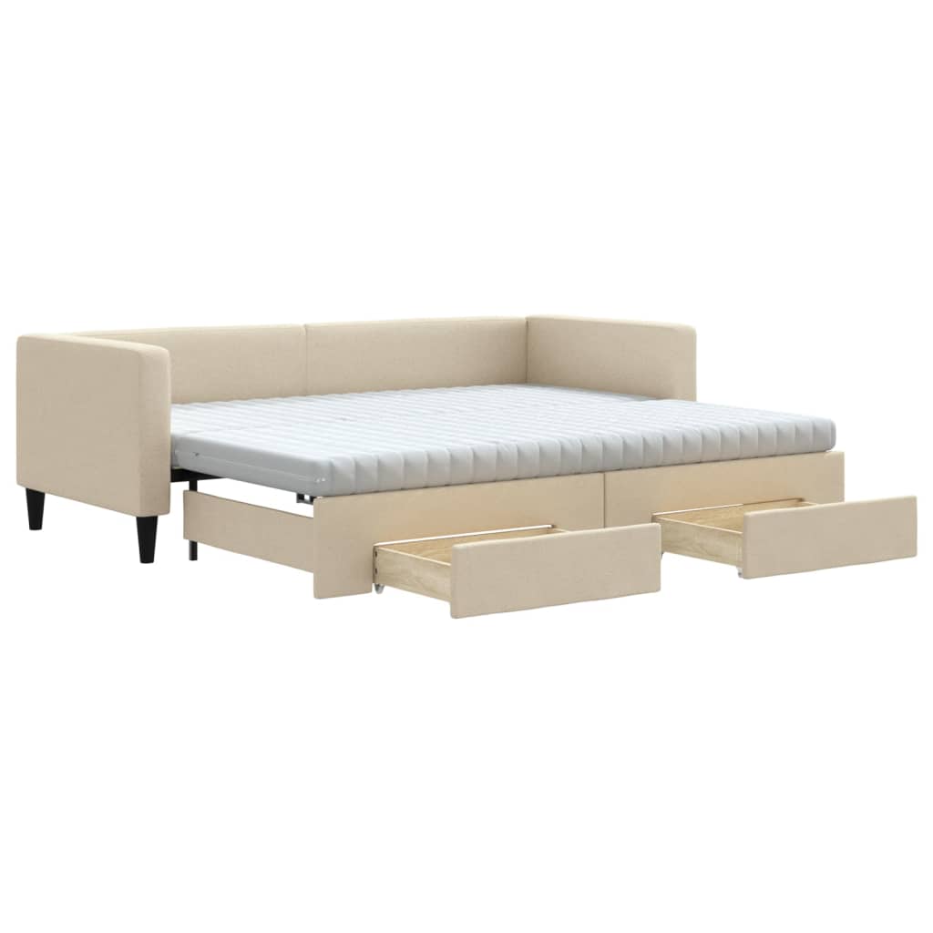 vidaXL Sofa rozsuwana z szufladami, kremowa, 80x200 cm, tkanina
