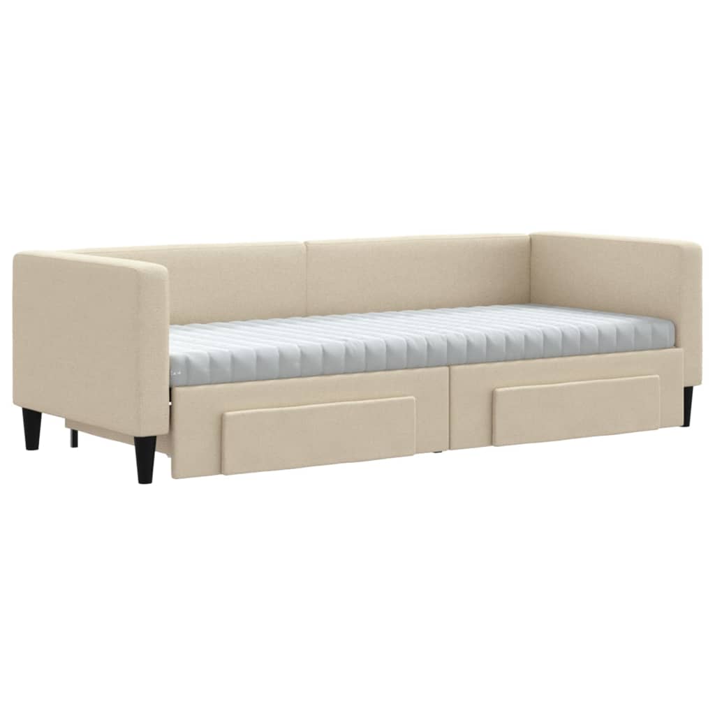 vidaXL Sofa rozsuwana z szufladami, kremowa, 80x200 cm, tkanina