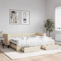 vidaXL Sofa rozsuwana z szufladami, kremowa, 80x200 cm, tkanina