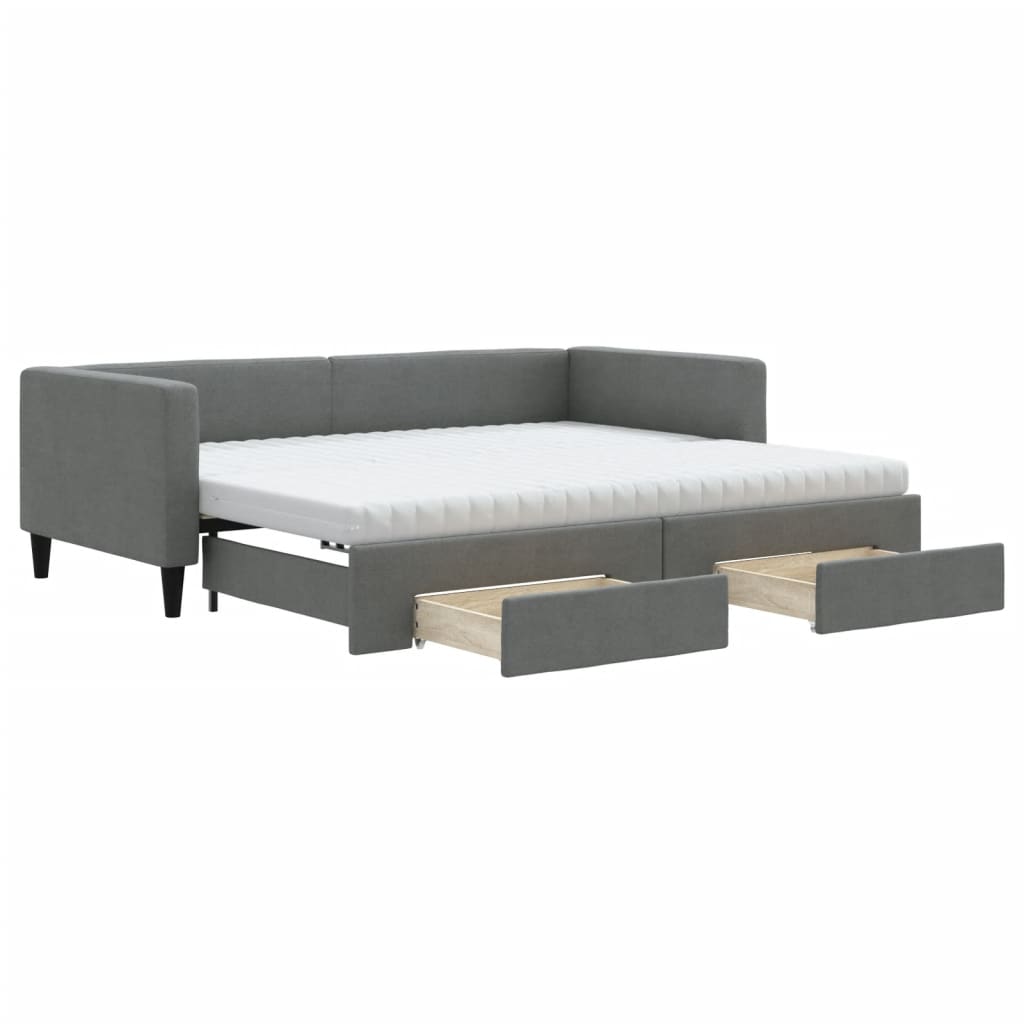 vidaXL Sofa rozsuwana z szufladami, ciemnoszara, 90x200 cm, tkanina
