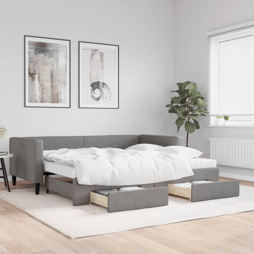 vidaXL Sofa rozsuwana z szufladami, ciemnoszara, 90x200 cm, tkanina
