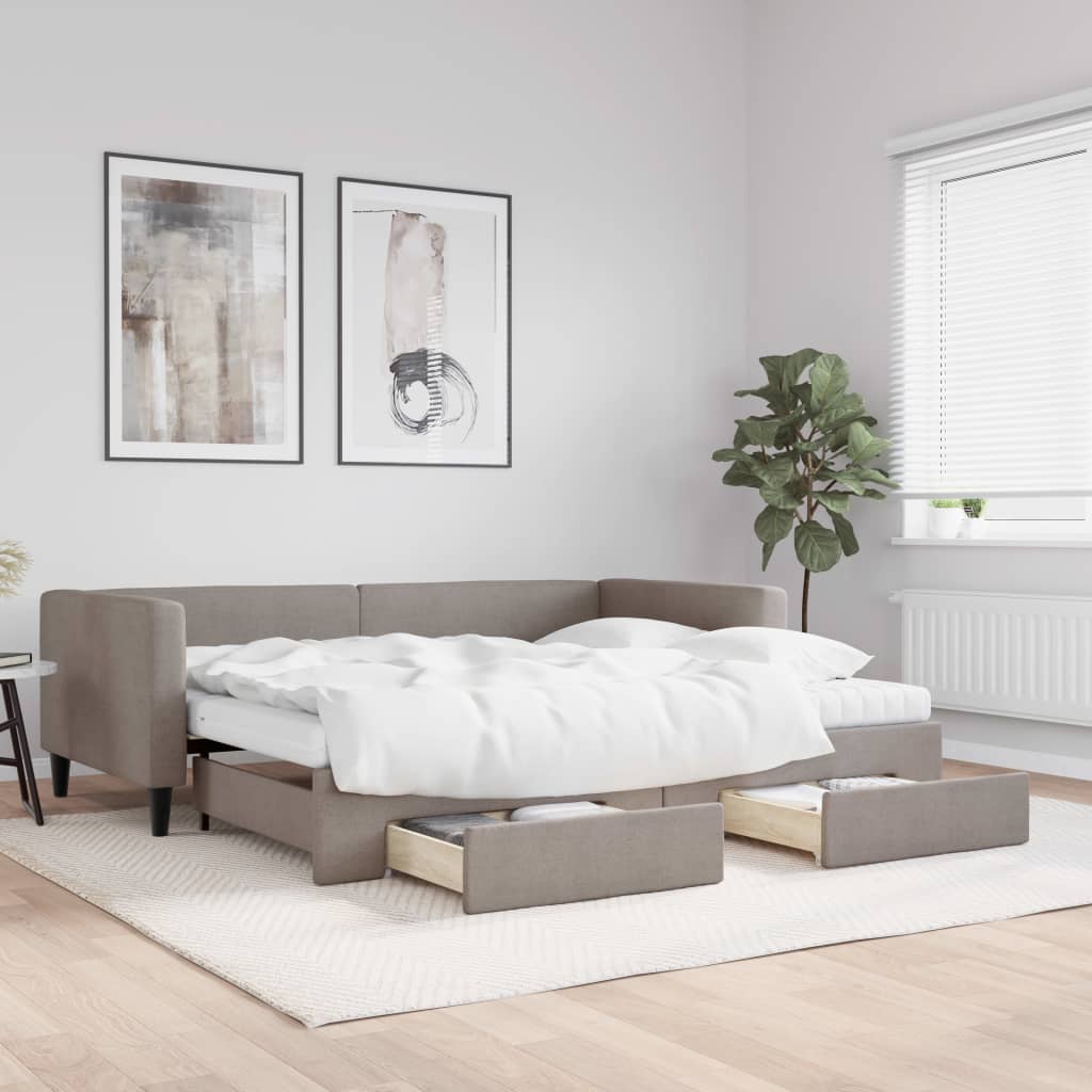vidaXL Sofa rozsuwana z szufladami, taupe, 90x200 cm, tkanina