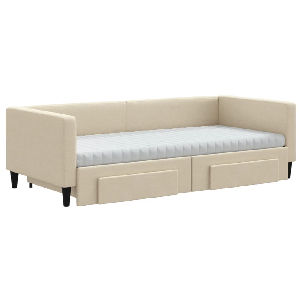 vidaXL Sofa rozsuwana z szufladami, kremowa, 90x200 cm, tkanina