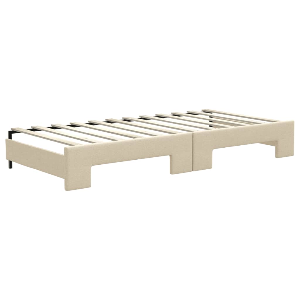 vidaXL Sofa rozsuwana z szufladami, kremowa, 90x200 cm, tkanina