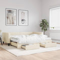vidaXL Sofa rozsuwana z szufladami, kremowa, 90x200 cm, tkanina