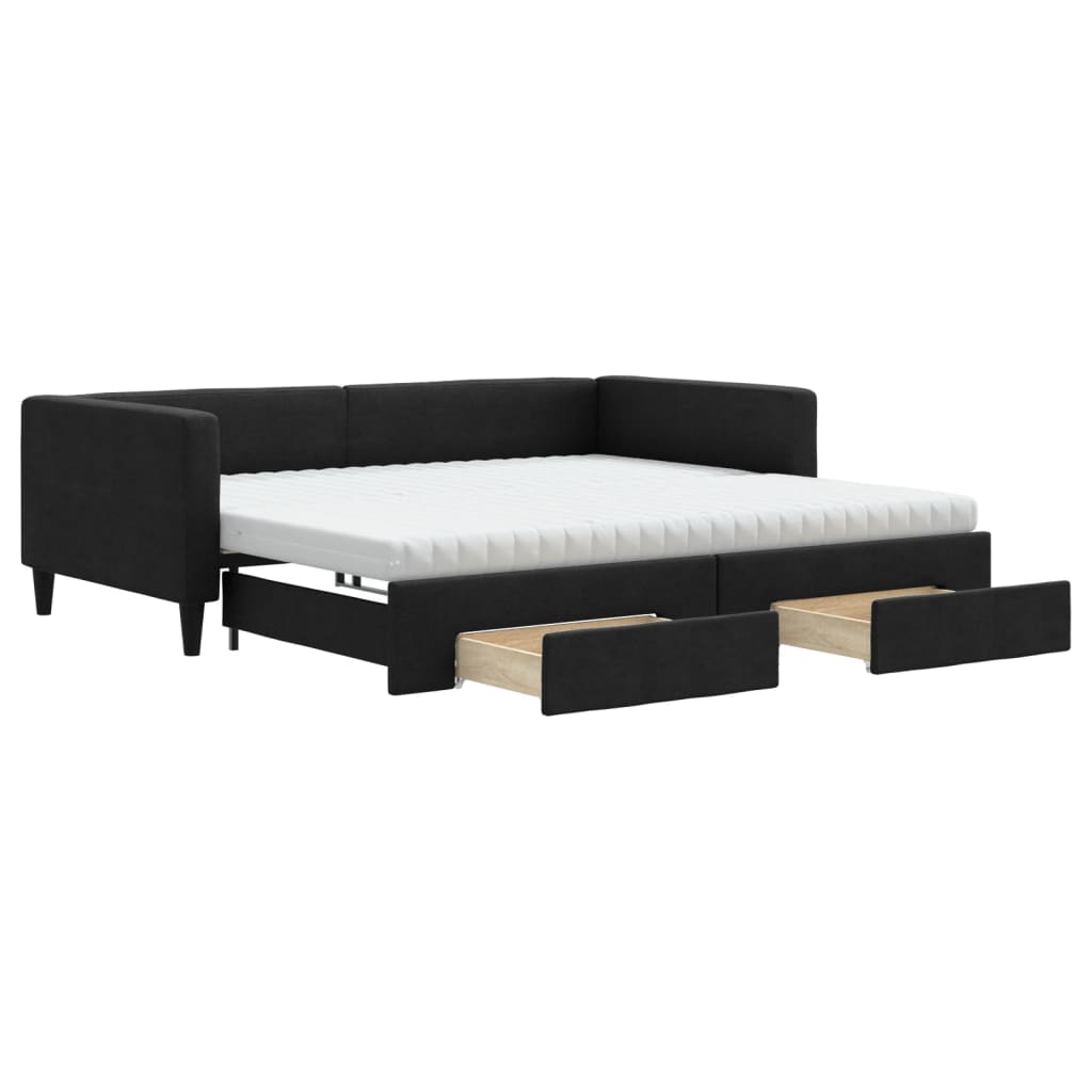 vidaXL Sofa rozsuwana z szufladami, czarna, 100x200 cm, tkanina